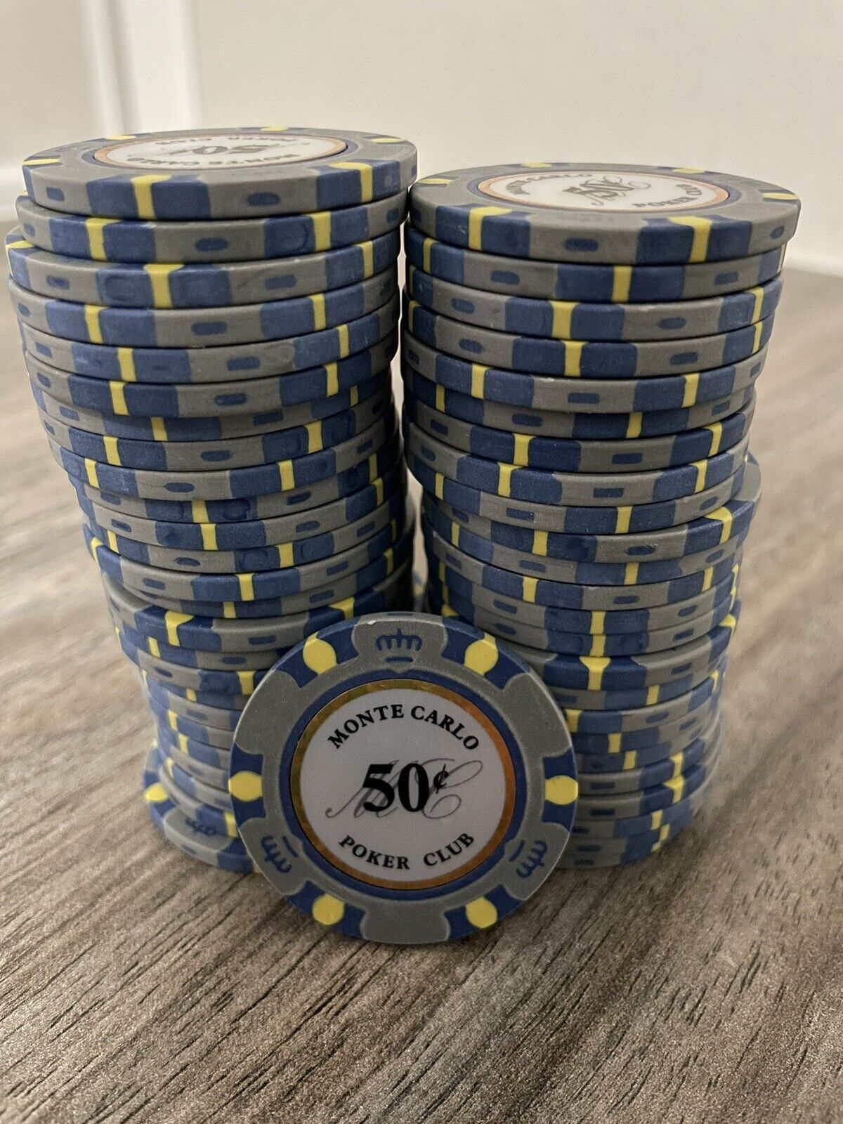 NEW 50 Gray 50¢ Cent Monte Carlo 14 Gram Clay Poker Chips