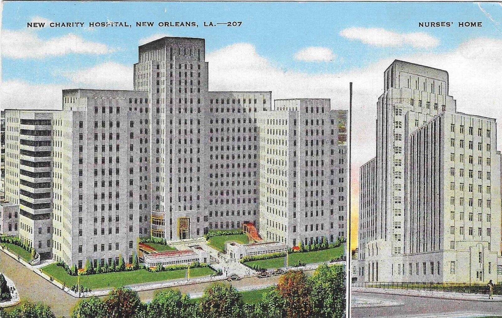 Vintage Louisiana Linen Postcard New Orleans New Charity Hospital Nurses Home