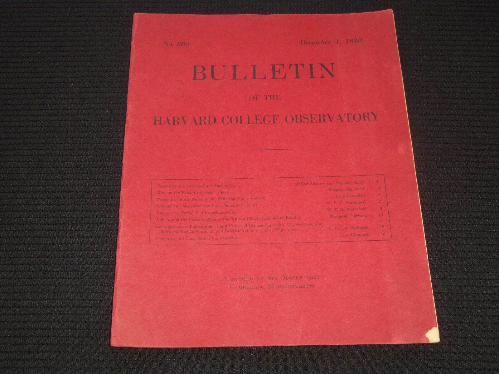 1930 DECEMBER 1 HARVARD COLLEGE OBSERVATORY BULLETIN NO. 880 - J 7299
