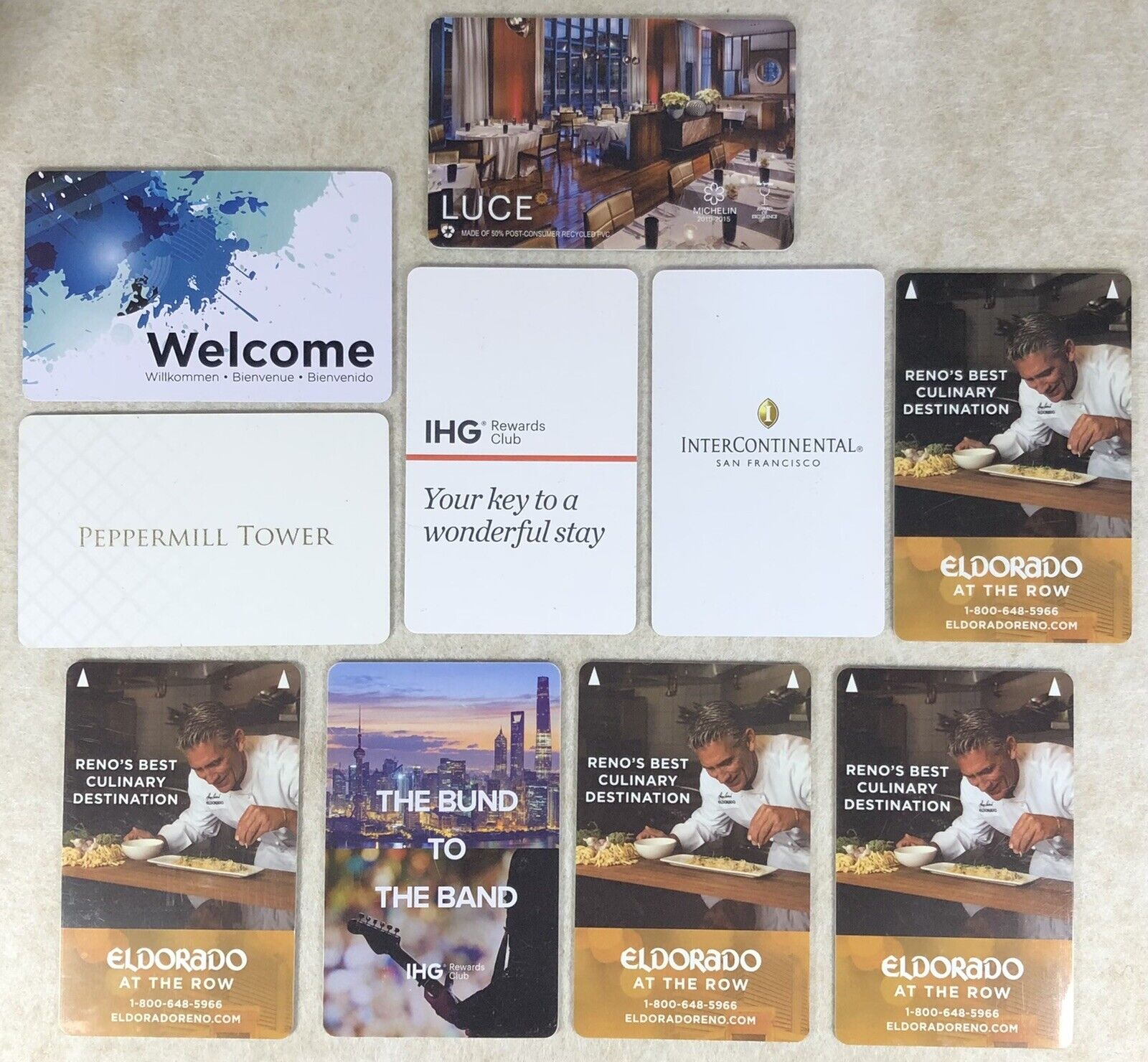 Mixed Lot Of 10 Hotel Key Cards Intercontinental Eldorado Kimpton Peppermill