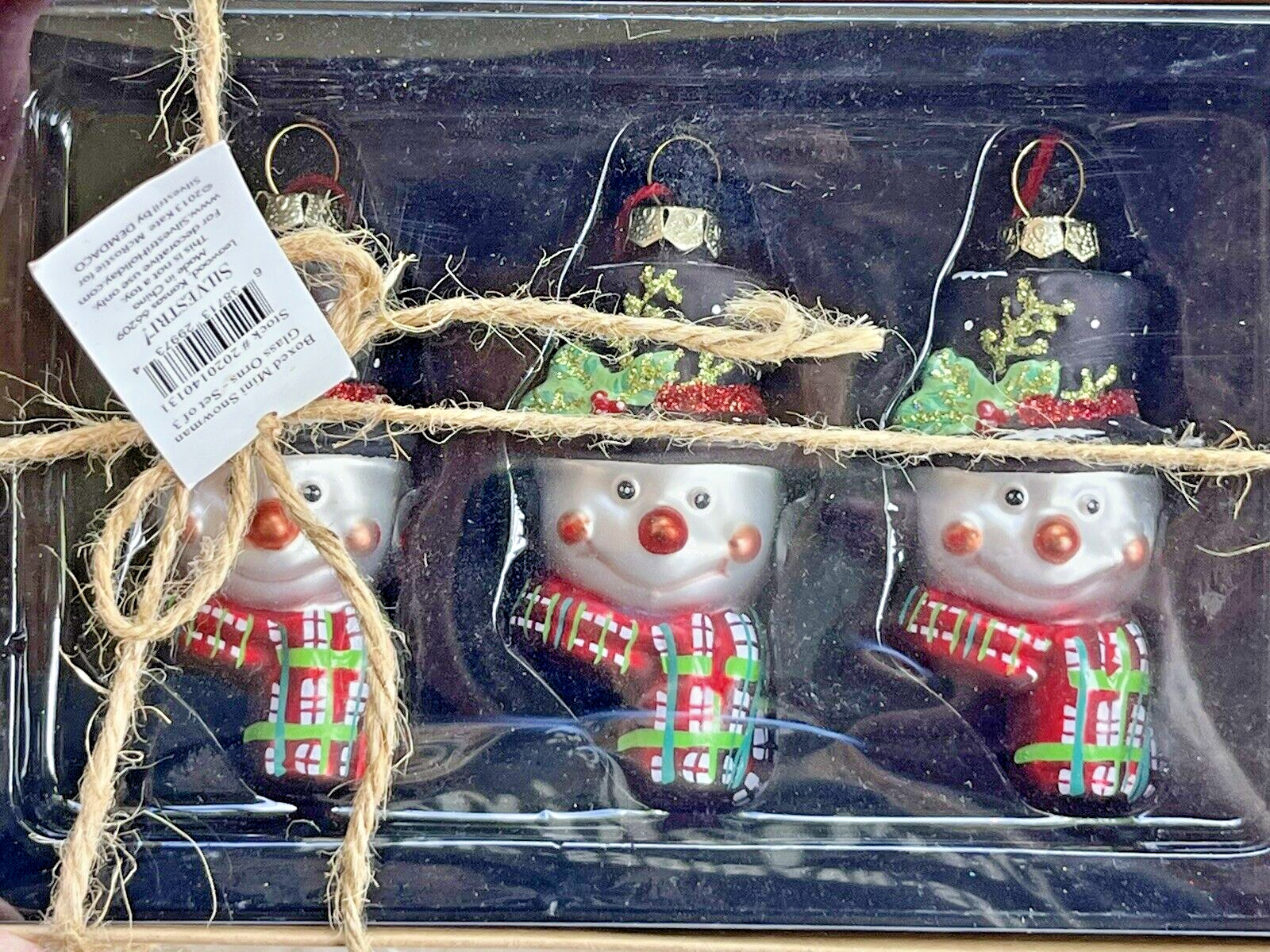 CHRISTMAS SILVESTRI SNOWMAN Face w/ Scarf Glass Ornaments Set/3 NIB Snowman