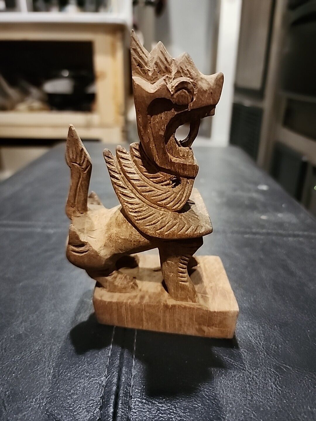 Vintage mid-century Indonesian dragon guardian spirit wood carving