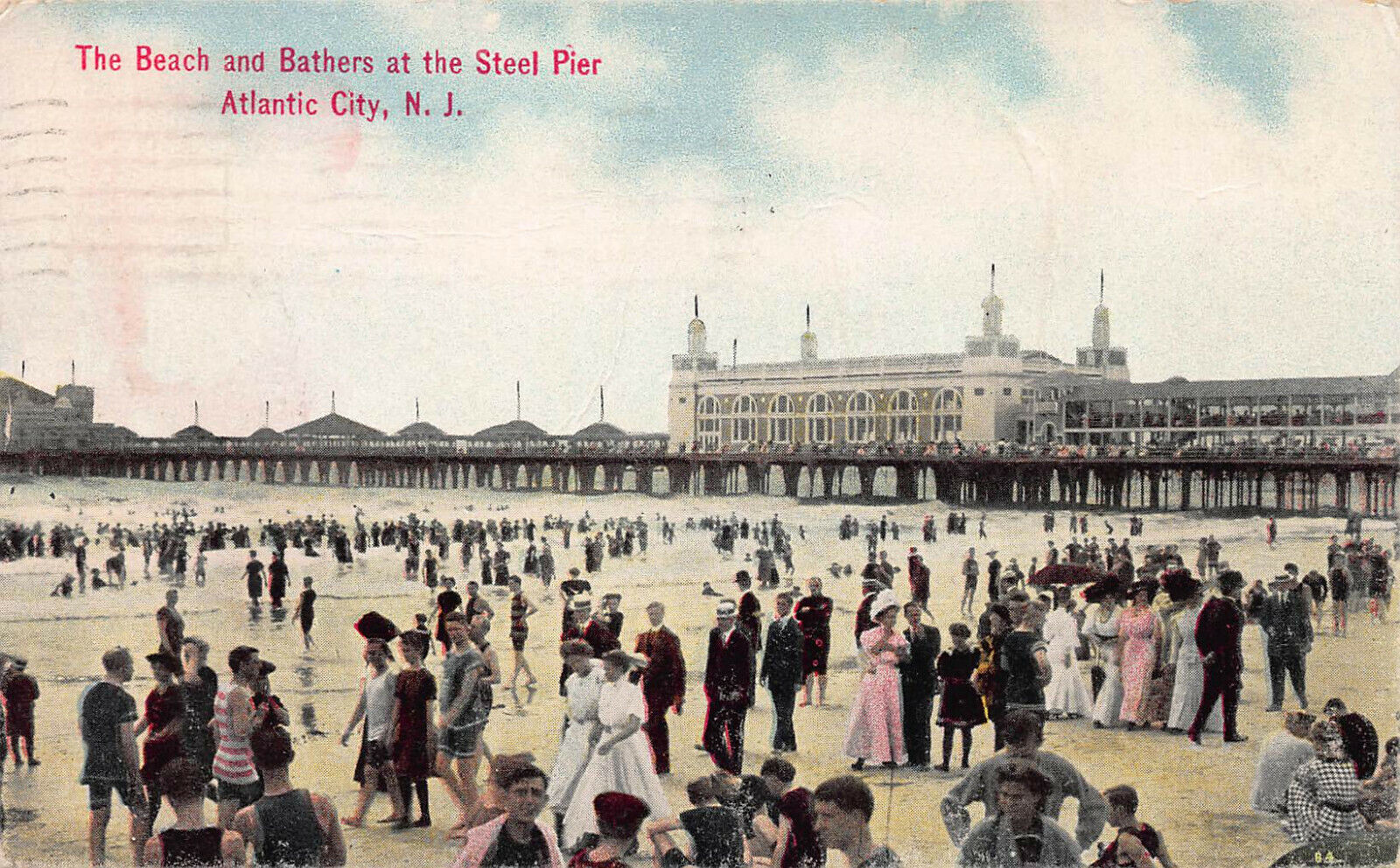 Beach and Bathers at the Steel Pier, Atlantic City, NJ, Postcard, Used in 1911