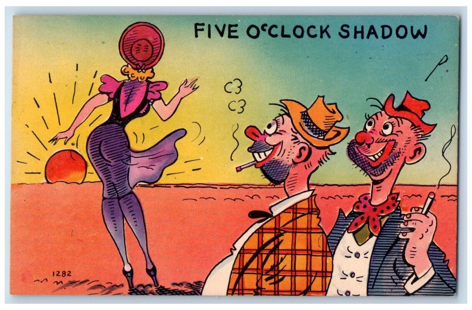 c1930\'s Man Cigarette Smoking Sexy Woman Five O Clock Shadow Hobos Postcard