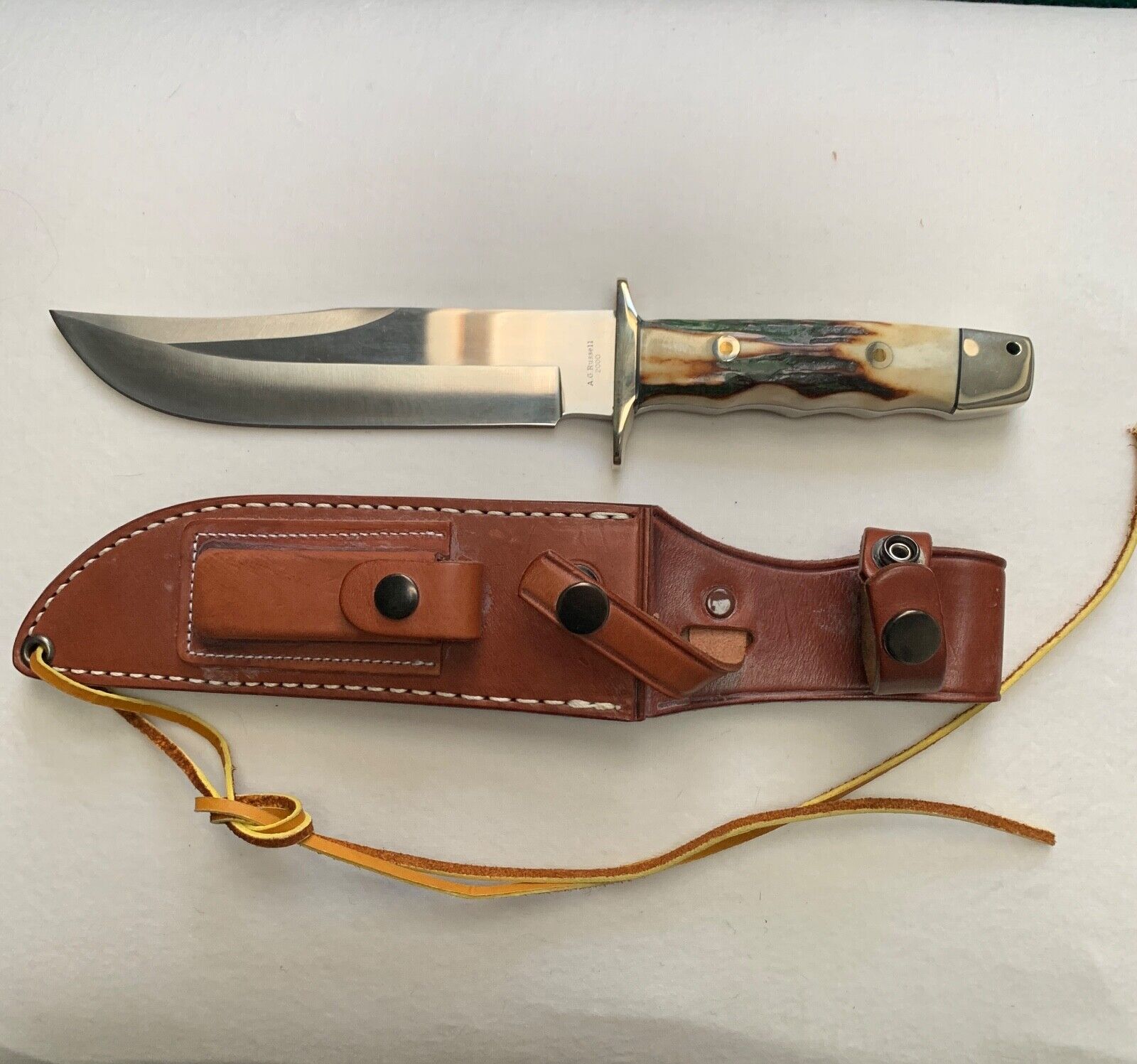 Vtg A.G. Russell 2000  Japan AUS8 Fixed Hunting Knife With Sheath