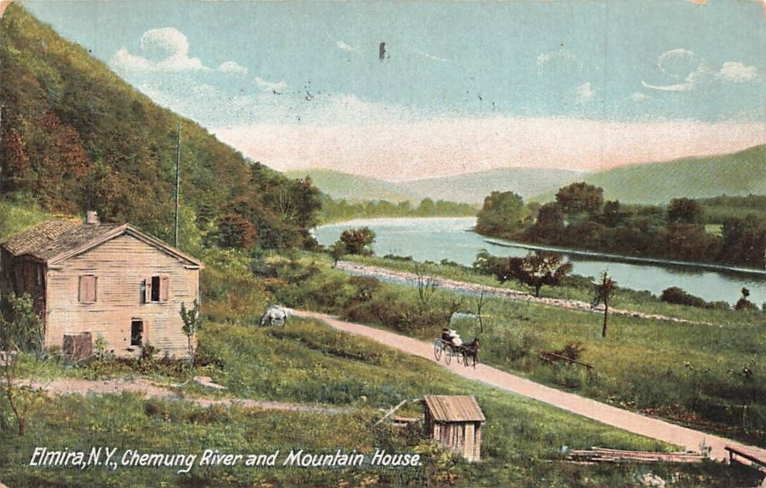 c1905 Chemung River Mountain House Horse Buggy People Elmira New York NY  P548
