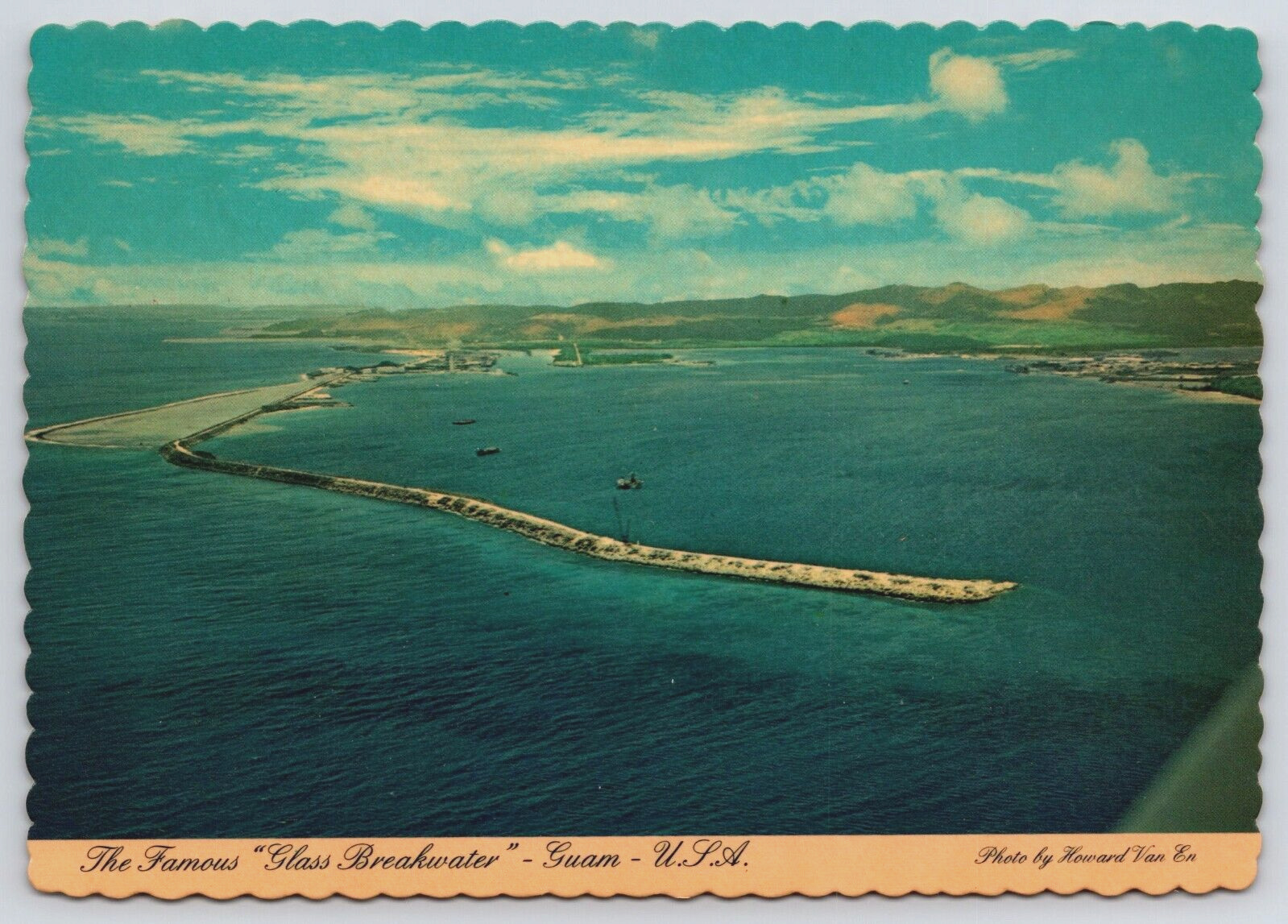 Guam Apra Harbor Glass Breakwater Aerial View Naval Base Marina Vtg Postcard D3