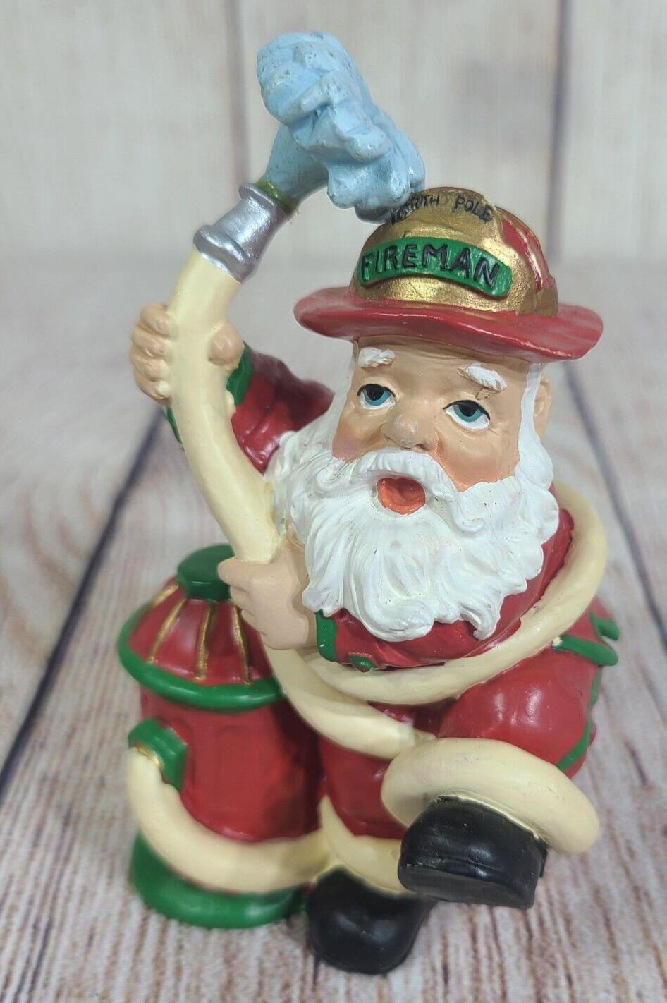 Vintage Roman Inc Fireman Santa Clause Figure Figurine Red Green White 4.5\