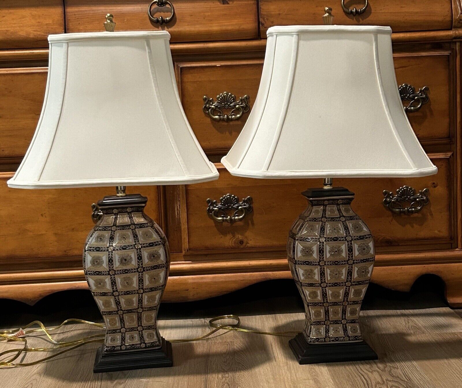 Pair Of Vintage Bombay Co Lamps (refurbished With new Shades, Harps And Wiring)