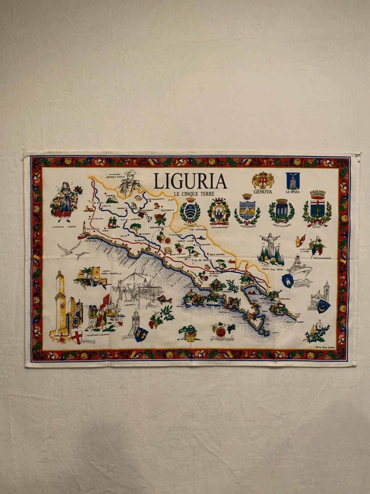Liguria Cloth Towel Italy Italian Riviera large souvenir wall hanging 22x34