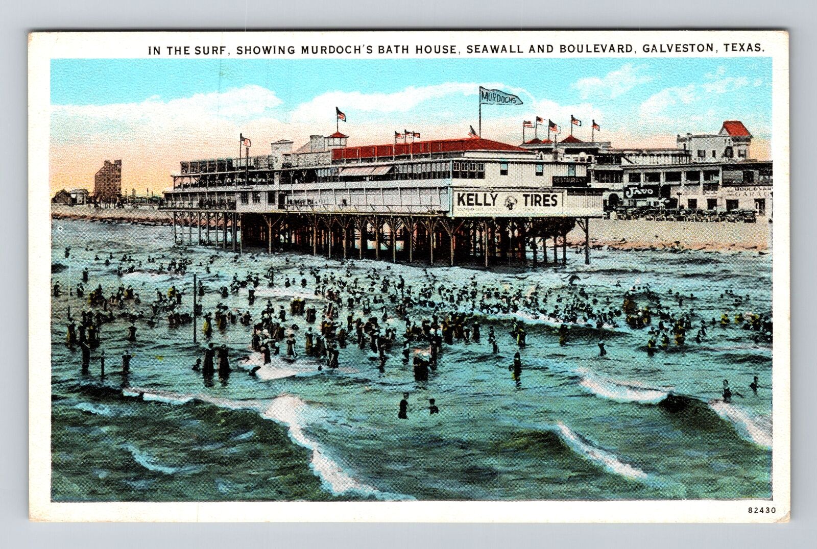 Galveston TX-Texas, Murdochs Bath House, Seawall & Blvd Antique Vintage Postcard