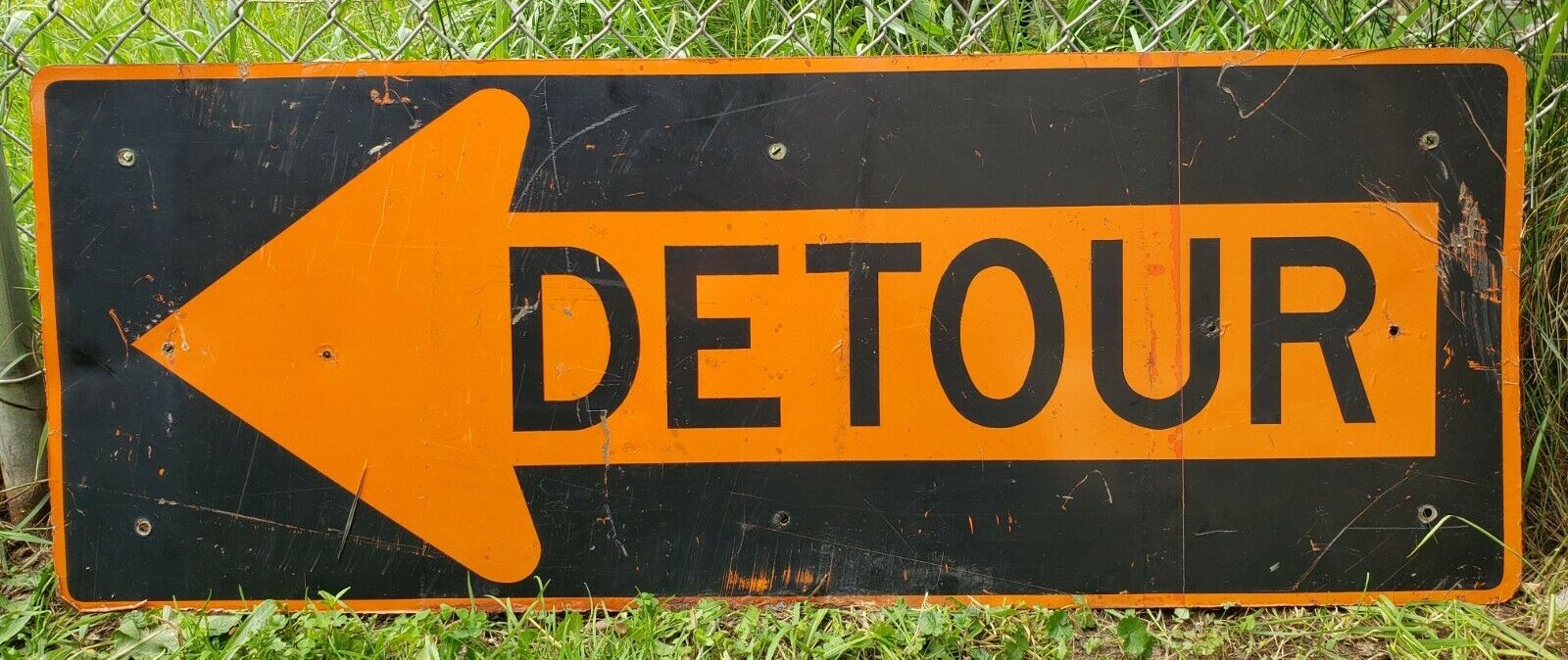 Vintage Detour Street Road Retired Highway Sign Left Arrow Orange Black 48\