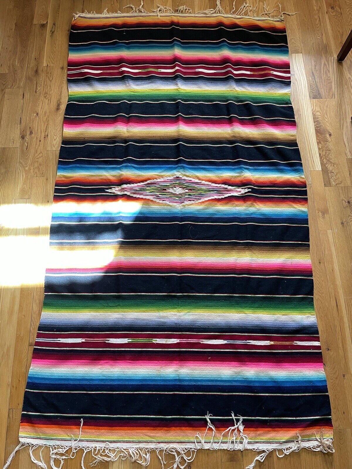 Vintage Mexican Serape Saltillo Blanket Weaving Aztec Southwestern 84 x 74.5