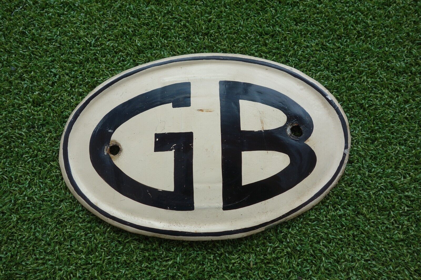 EARLY UNUSUAL  HANDPAINTED GB TOURING CAR BADGE 7 INCHES IN LENGTH