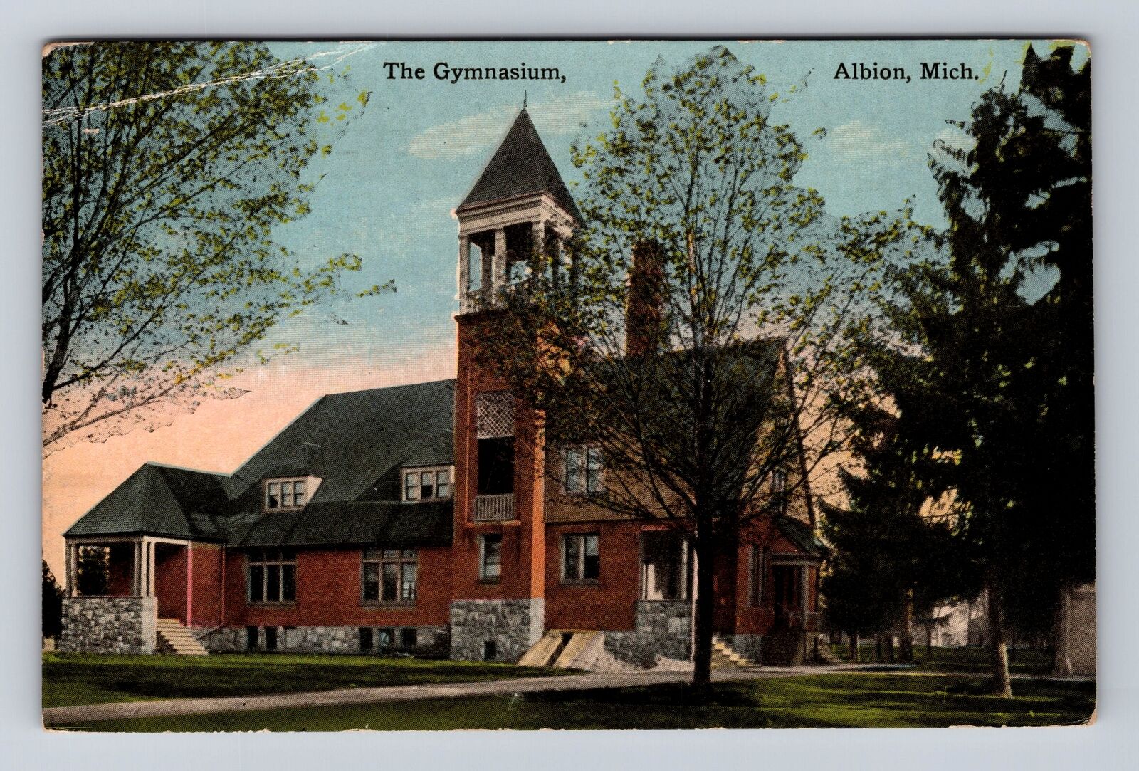 Albion MI-Michigan, Gymnasium, Antique Vintage c1918 Souvenir Postcard