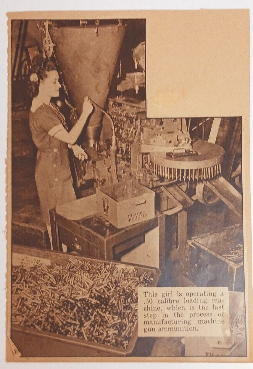 WWII Woman Operating .30cal Loader Machine Military Newspaper Clipping