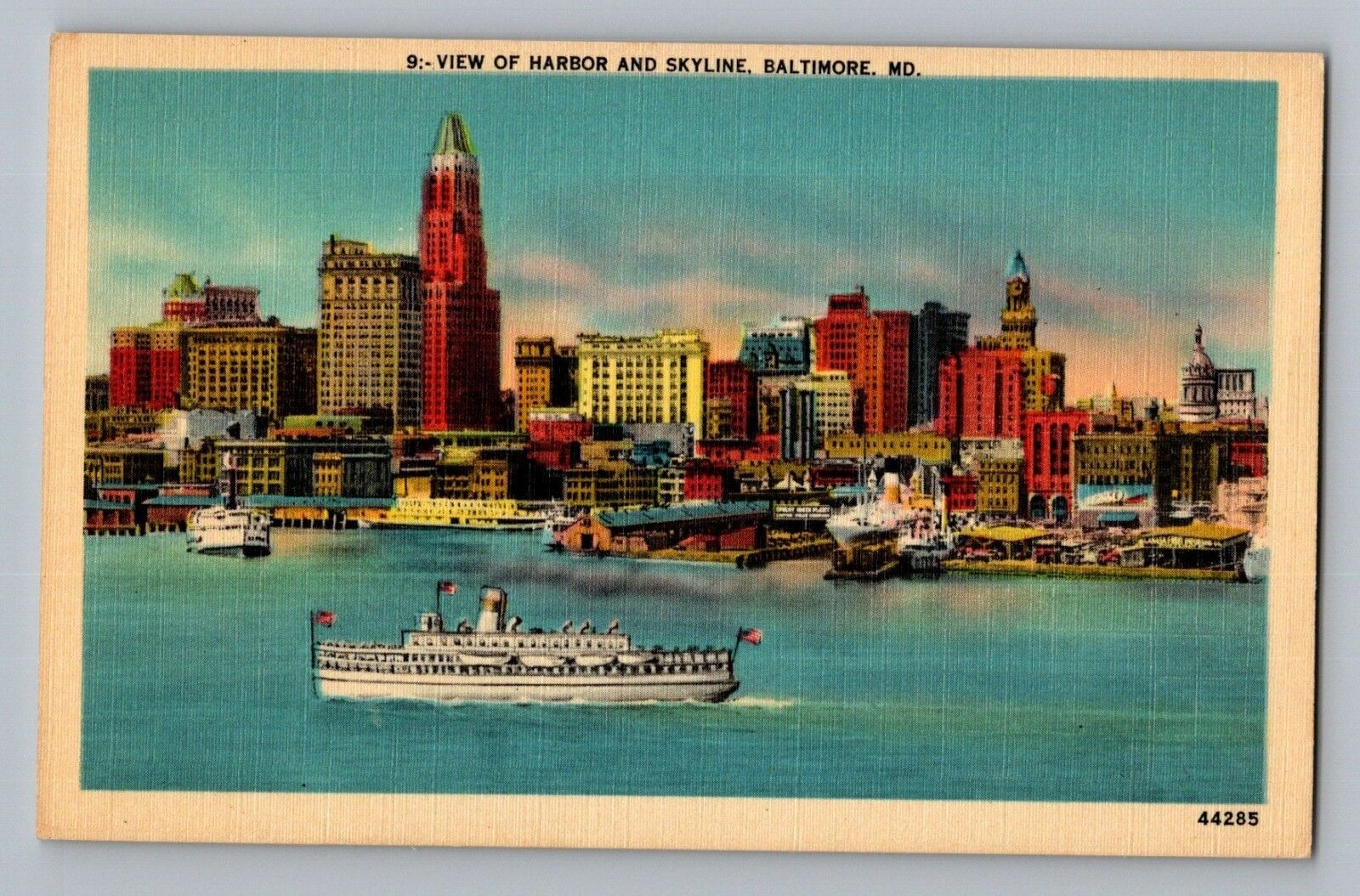 Baltimore Maryland MD Harbor & Town Skyline Ships View Vintage Postcard 1930-45
