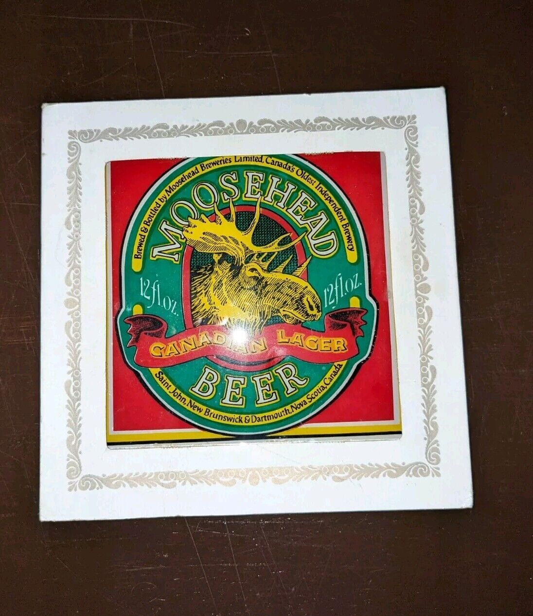 Vintage Moosehead Beer Canadian Lager Framed Glass Sign 6” x 6” Man Cave Bar