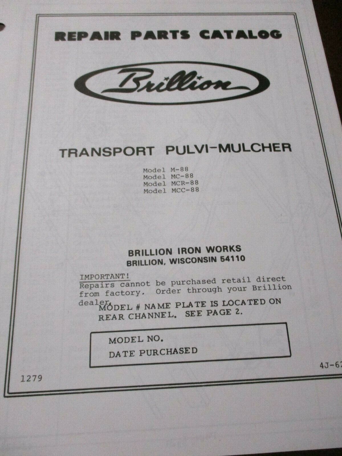 Brillion Models 88 Transport Pulvi-Mulcher Parts Catalog