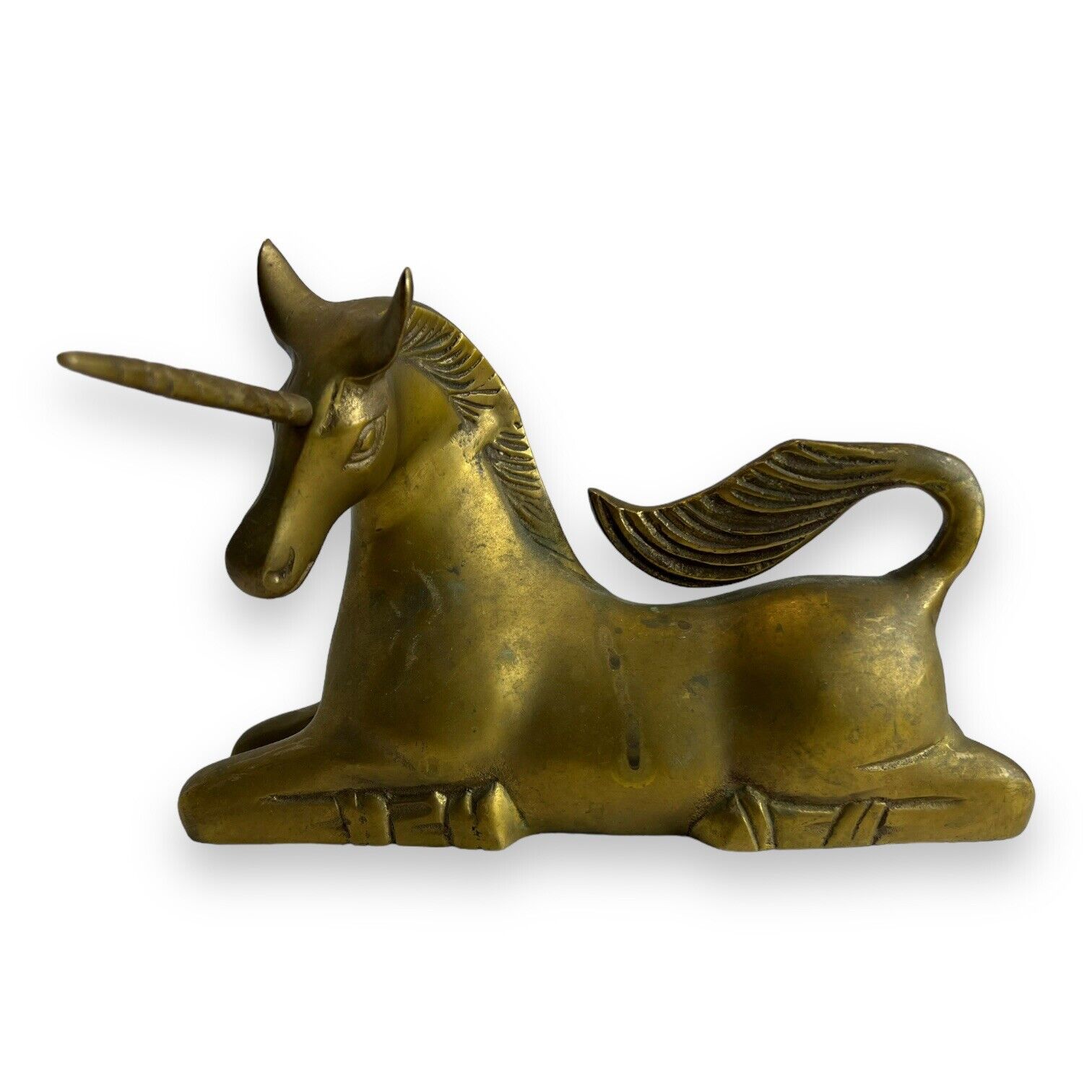 Vintage Brass Resting Unicorn Sculpture Mystical Animal Figurine Wild Life Decor