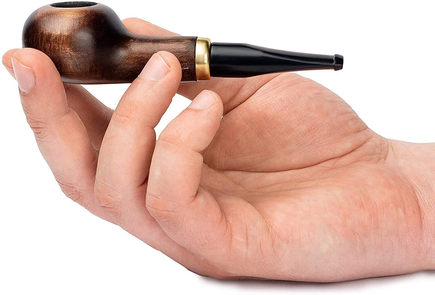 Dr. Watson - Small Wooden Tobacco Pipe Mini Hand Carved Comes with Pouch Brown