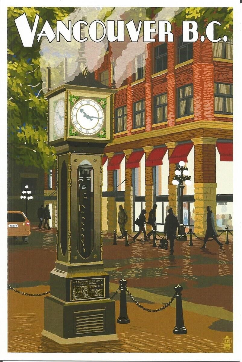 Vancouver Steam Clock Gastown Harbour Canada Lantern Press Montage Postcard