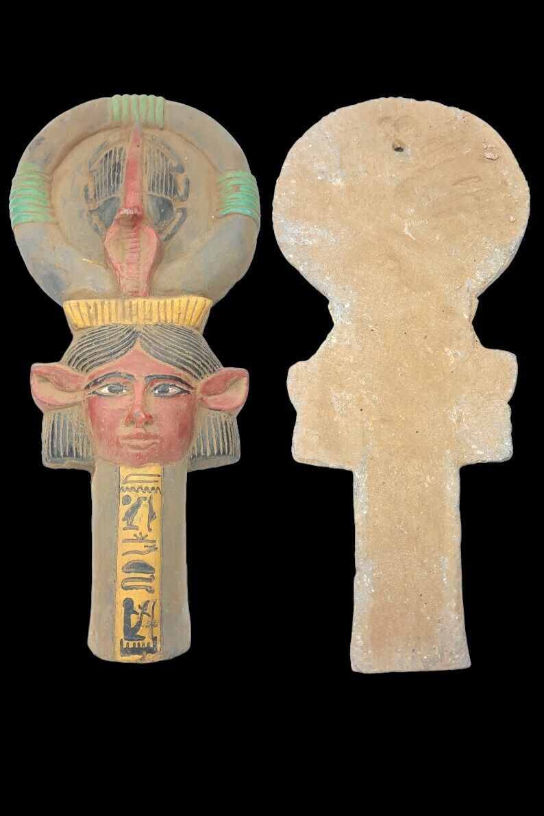 RARE ANTIQUE ANCIENT EGYPTIAN Goddess Hathor Key of Life Luck Hieroglyphic