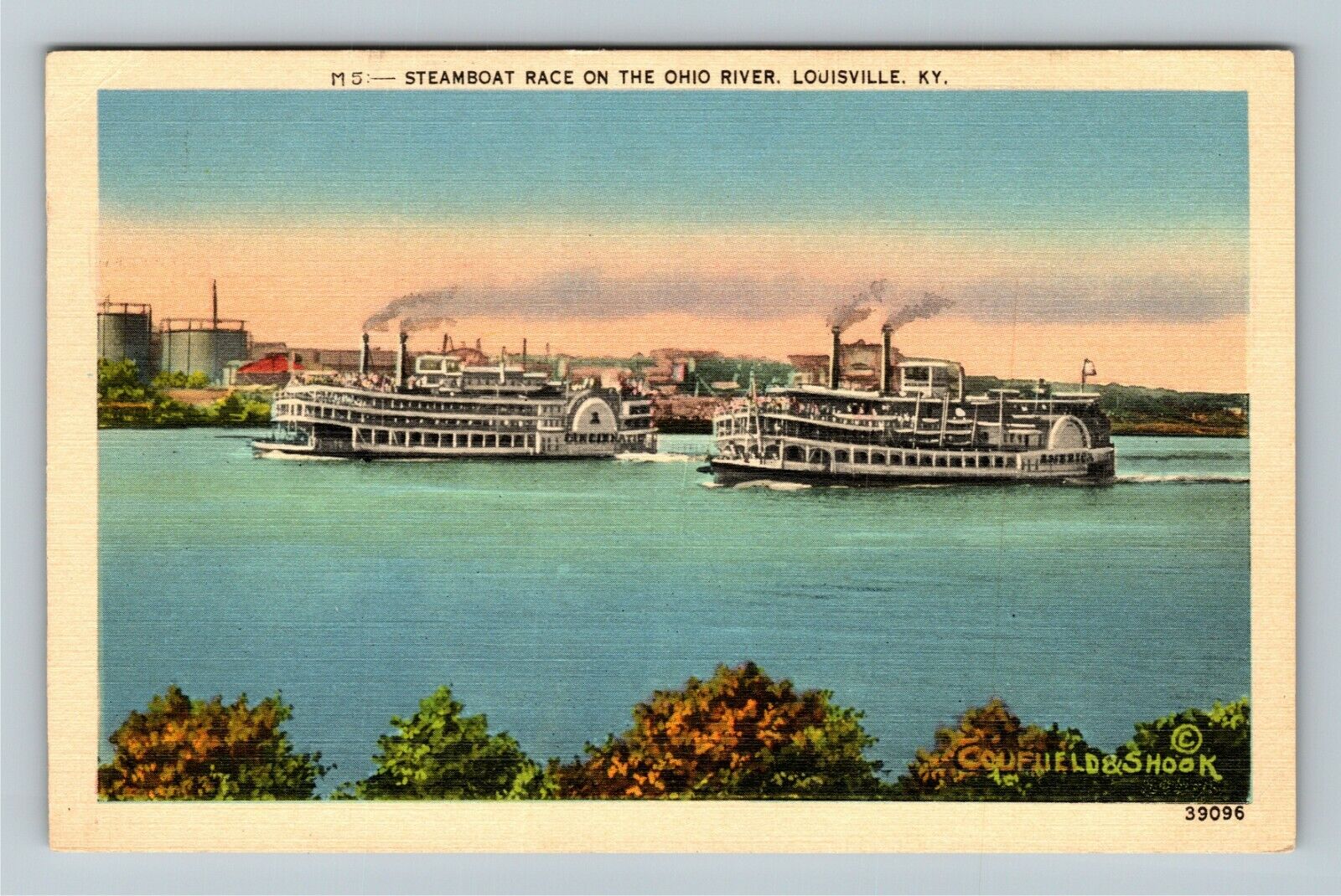 Louisville KY-Kentucky, Steamboat Race On The Ohio River, Vintage Postcard