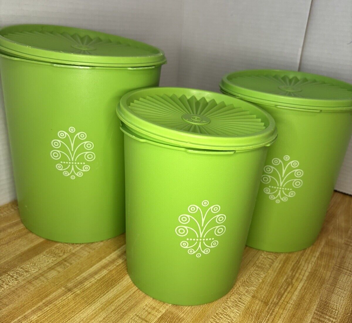Vintage Tupperware 3 Piece Canister Set Lime Green with Lids