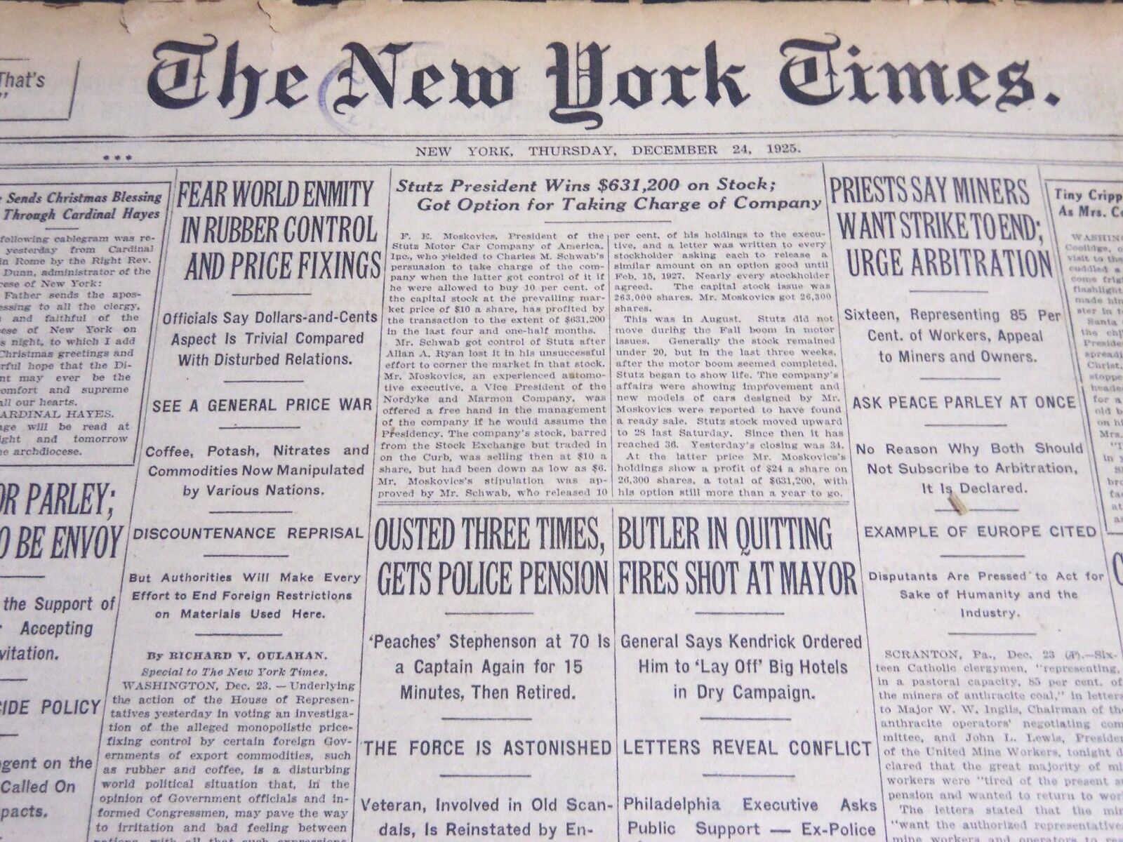 1925 DEC 24 NEW YORK TIMES - STUTZ PRESIDENT WINS $631,200 ON STOCK - NT 5382