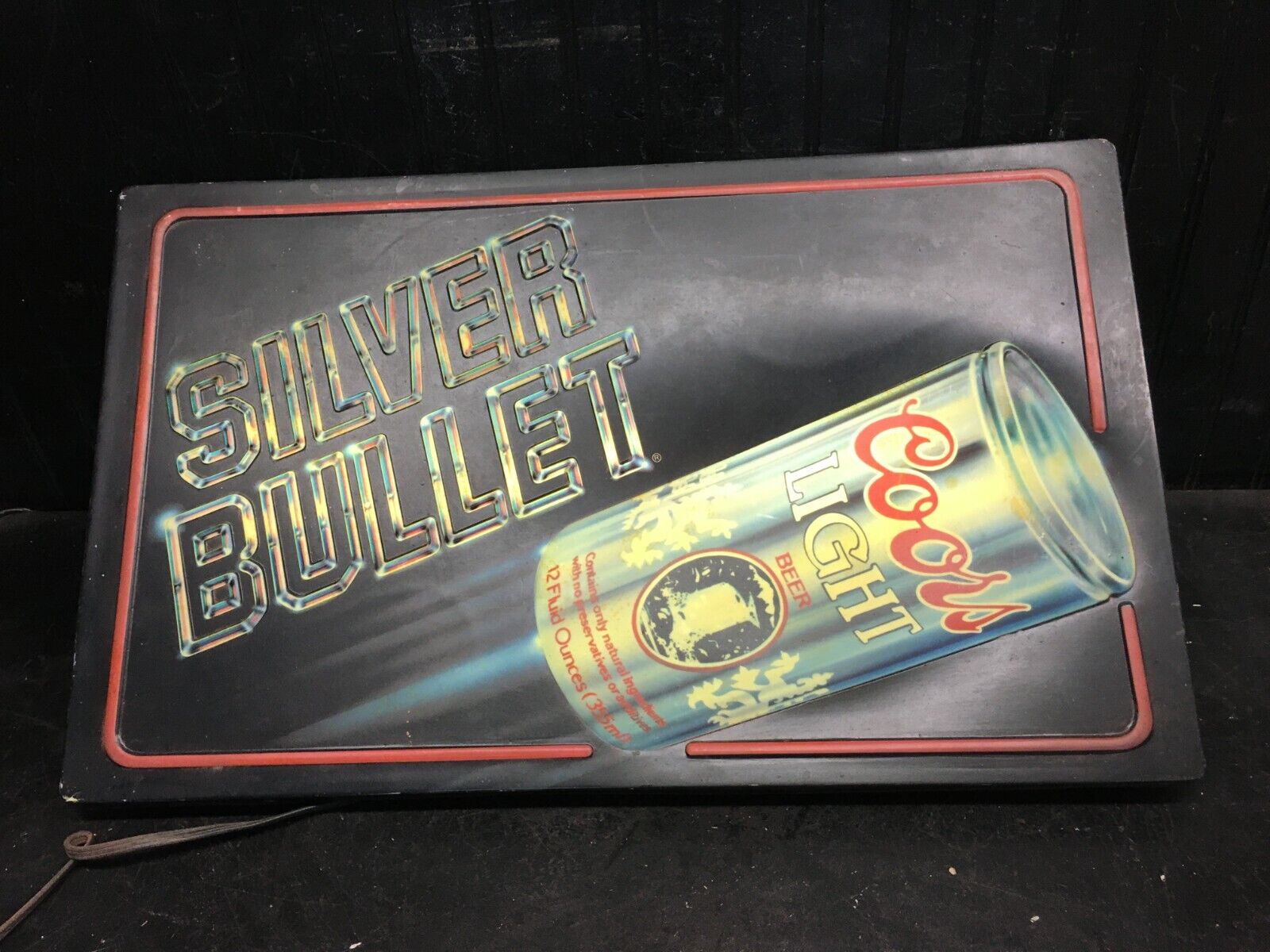 Vintage 1985 Coors light silver bullet lighted sign Neon Bar Man cave 25.5inx 15