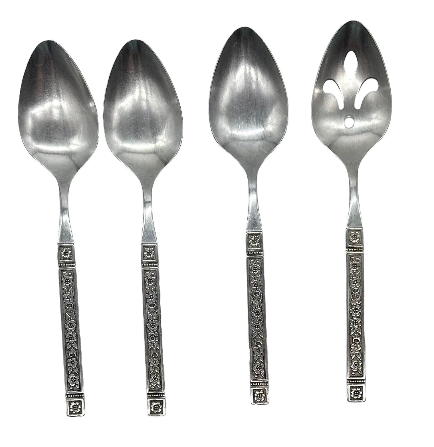 Set 4 Vintage Oneida Dominica Wm A Rogers Deluxe Stainless Serving Spoon Pierced