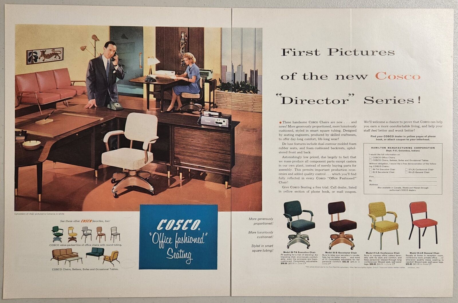 1957 Print Ad Cosco Office Fashioned Seating Chairs Hamilton Mfg Columbus,IN