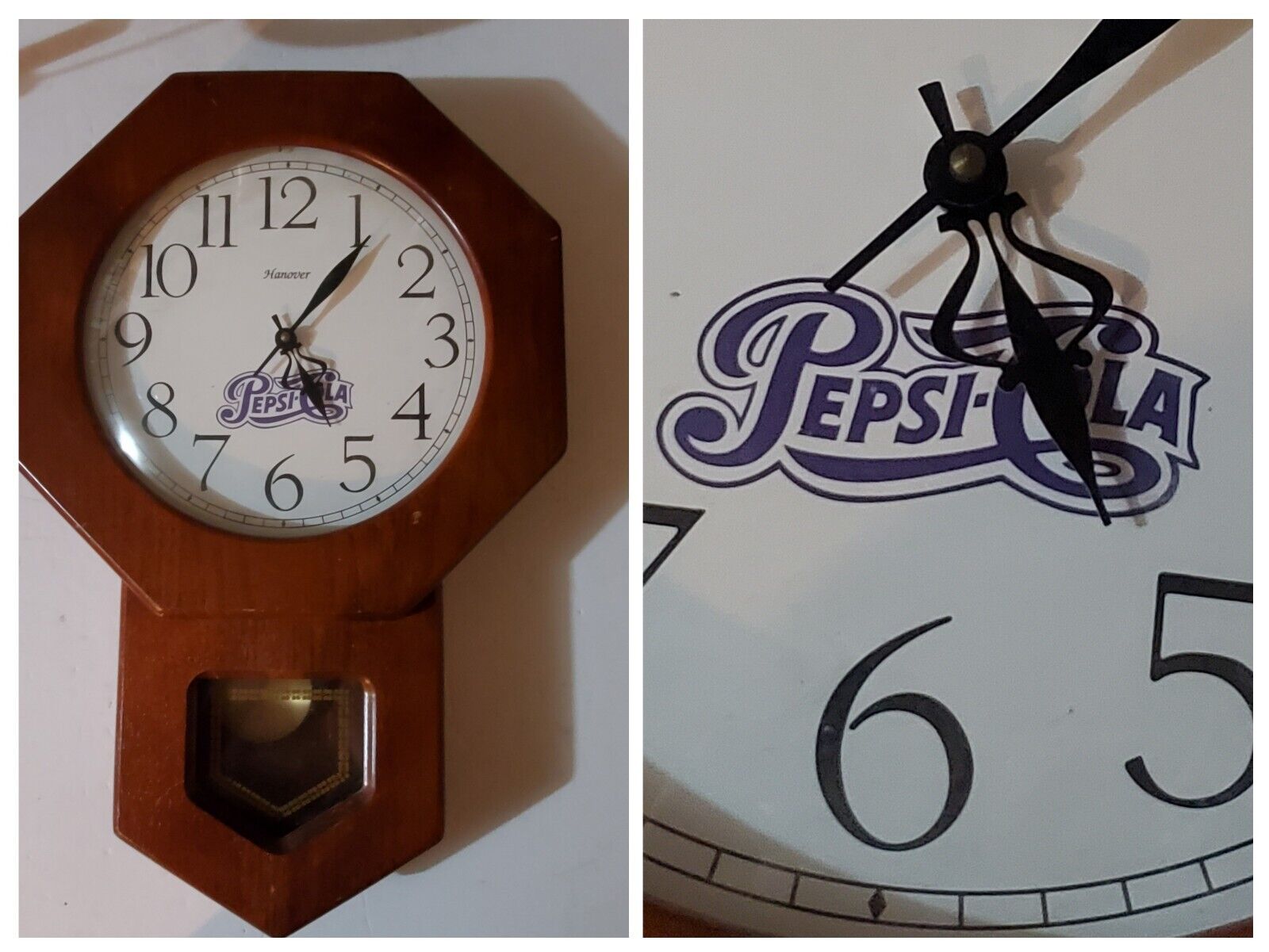 Vintage Octagonal Regulator Style Quartz Pendulum Clock Hanover Pepsi Cola