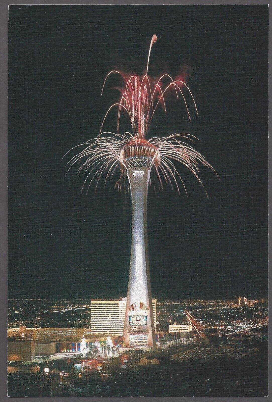 STRATOSPHERE HOTEL CASINO & TOWER Postcard Grand Opening Fireworks Las Vegas NV