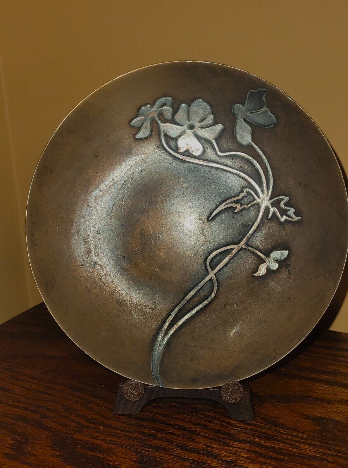 Antique 1912 Signed Art Nouveau Otto Heintz Bronze w/Sterling Silver 6\