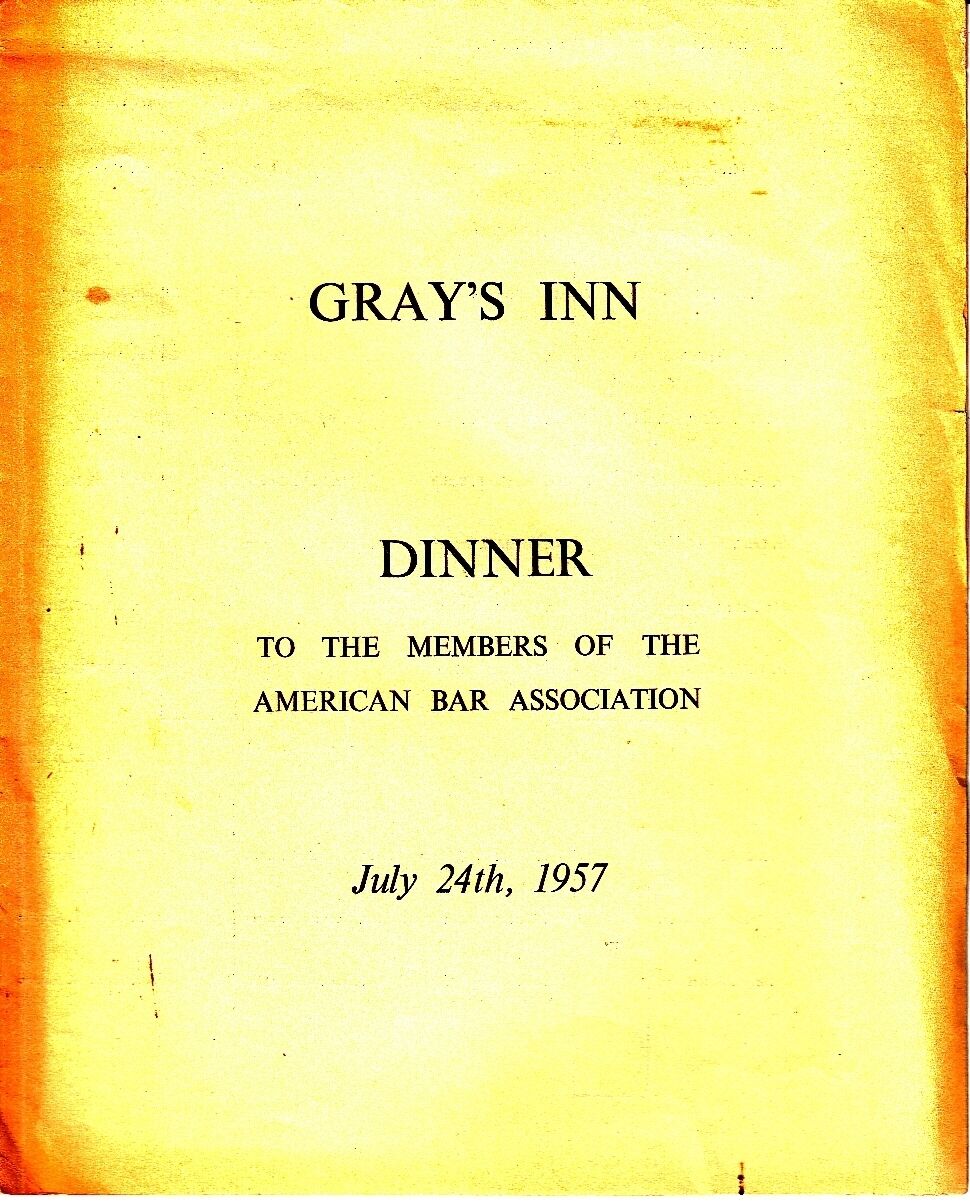 Gray\'s Inn Dinner American Bar Association July 24 1957 Table Plan