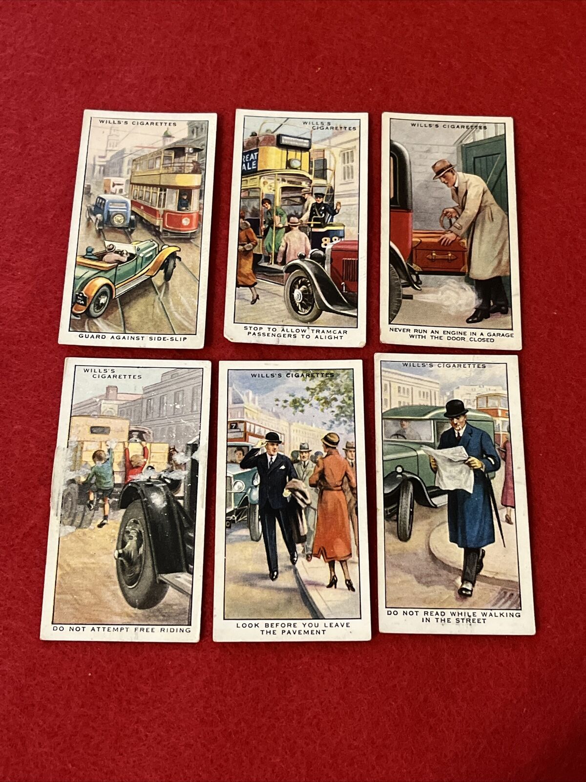 1934 Will’s “Safety First” Tobacco Card Lot (6)  F-G   Amazing Illustrations
