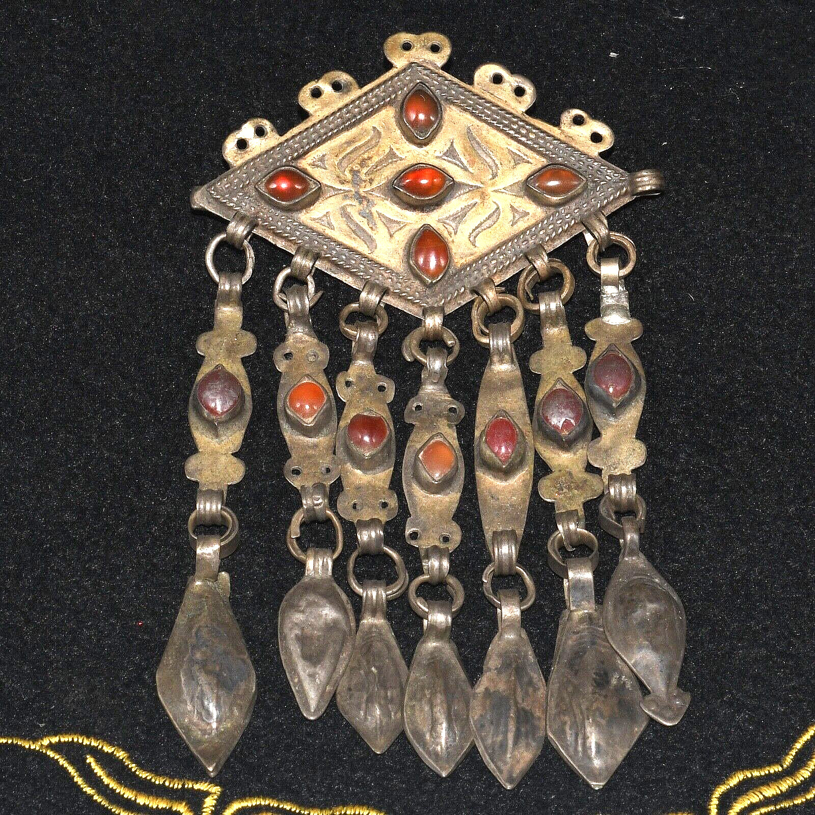 Ancient Central Asian Tribal Gold Plated Silver Ornament with Carnelian Inlay