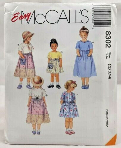 1996 McCalls Sewing Pattern 8302 Girls Dress 2 Lengths Size 2-4 Vintage 7714
