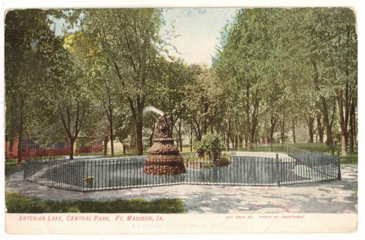 1908 PC: Artesian Lake, Central Park – Fort Madison, Iowa