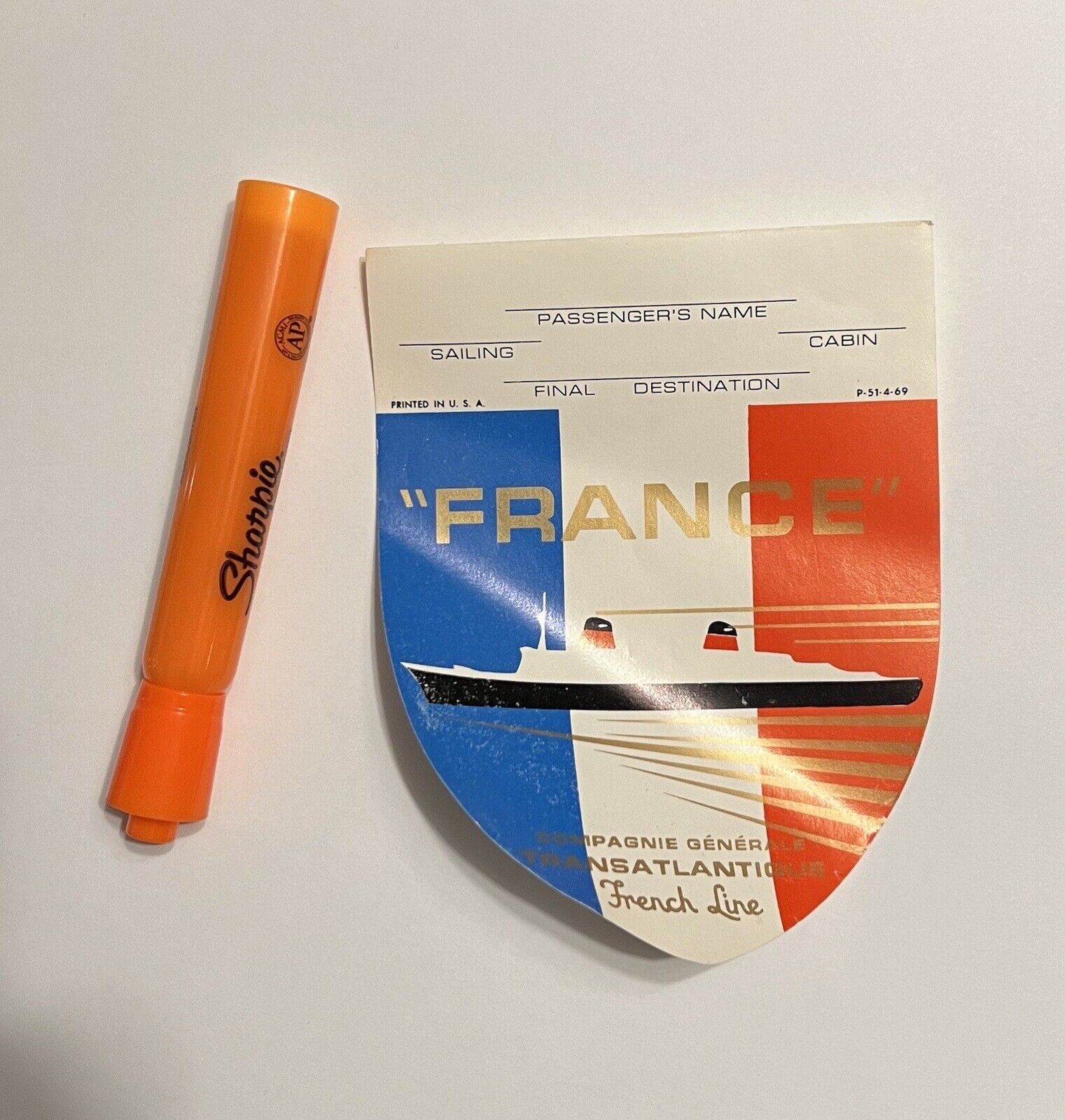 SS France Luxury Liner ORIG.  Vintage Travel Label.  Manifique 