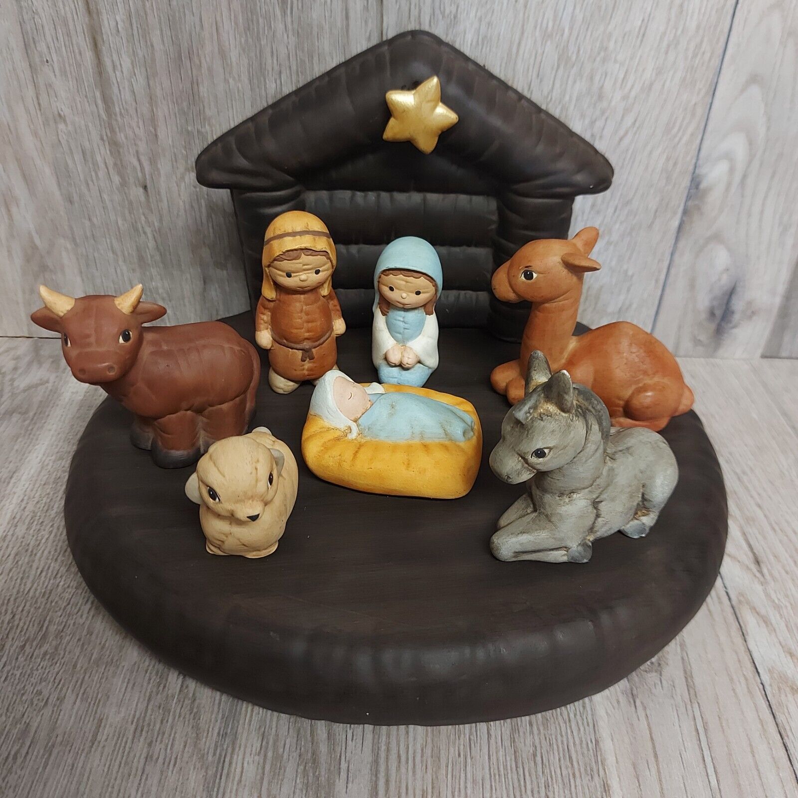 Vintage 1989 Cute Ceramic Christmas Nativity Creche Figurine Set