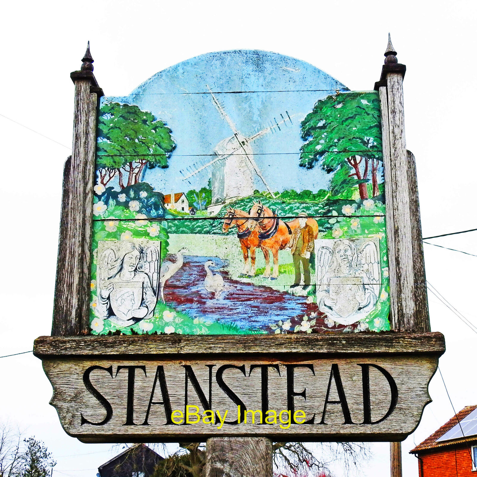Photo 6x4 Stanstead village sign (south face) Stanstead is not to be conf c2021