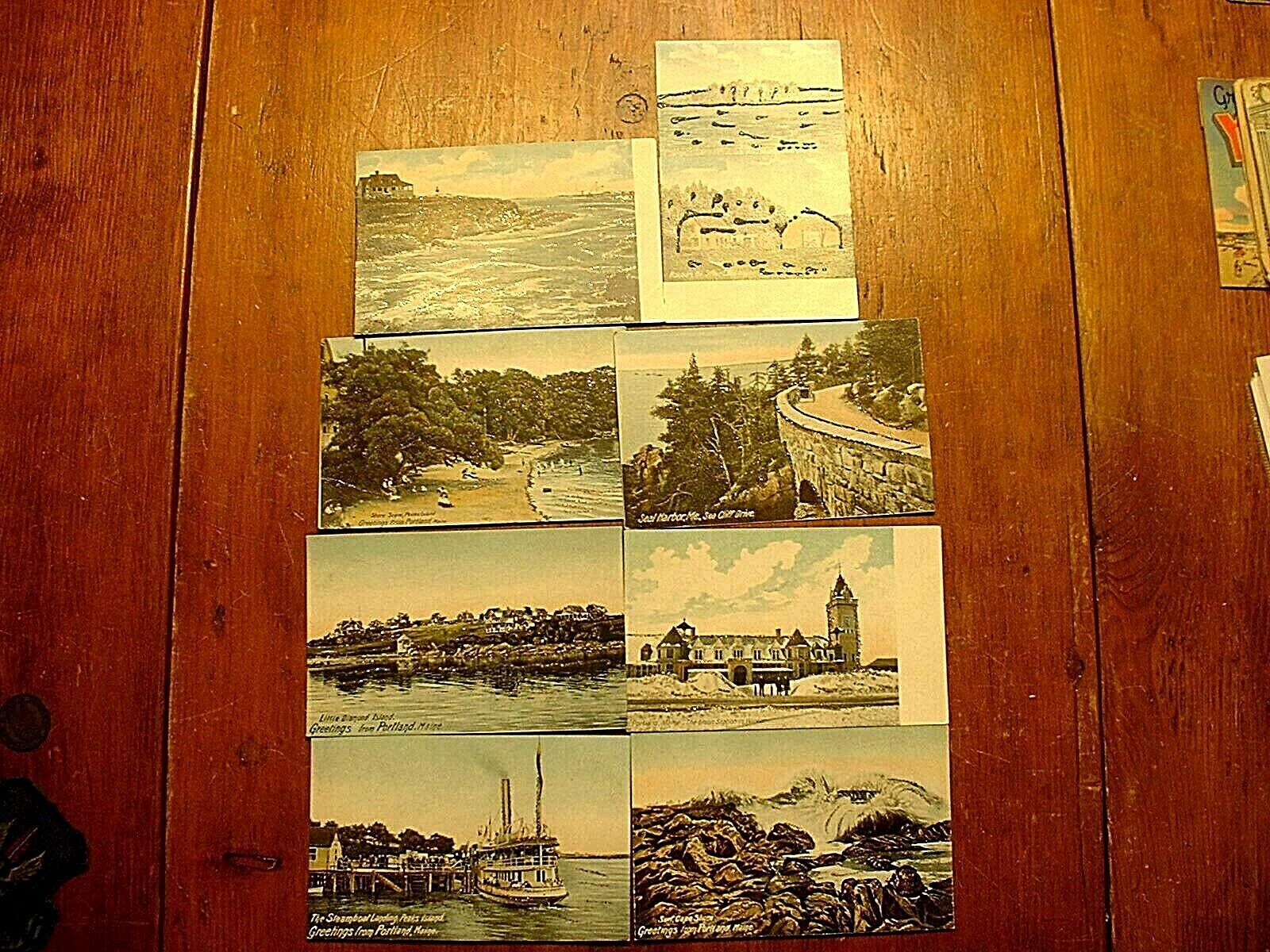 Nice Lot of 8 Antique Portland Maine Sparkly Post Cards 