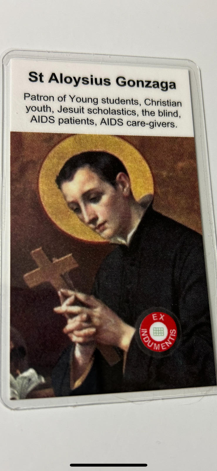 Saint Aloysius Gonzaga  3rd Class Relic Card