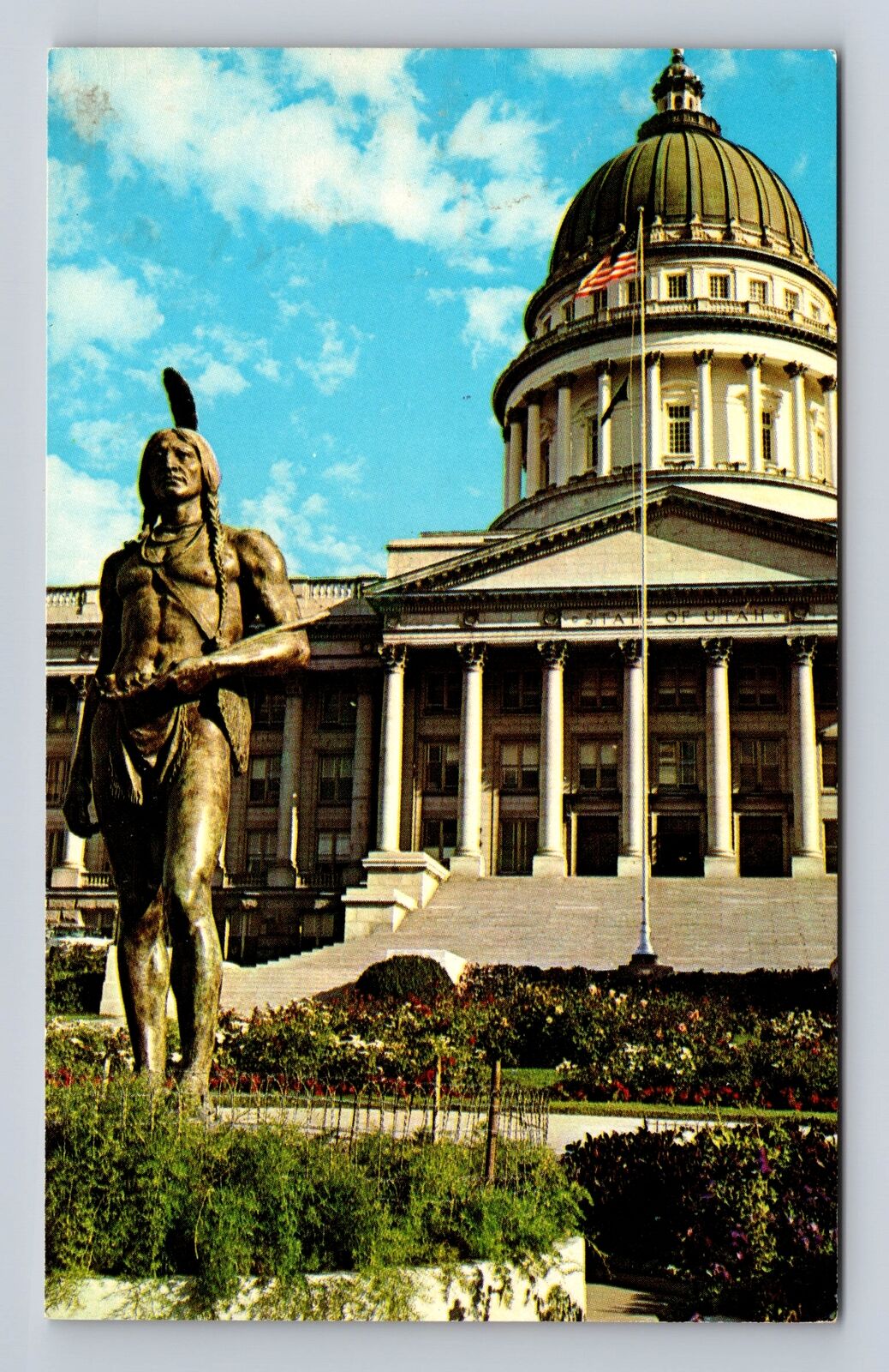Salt Lake City UT-Utah, Chief Massasoit Statue, State Capitol, Vintage Postcard
