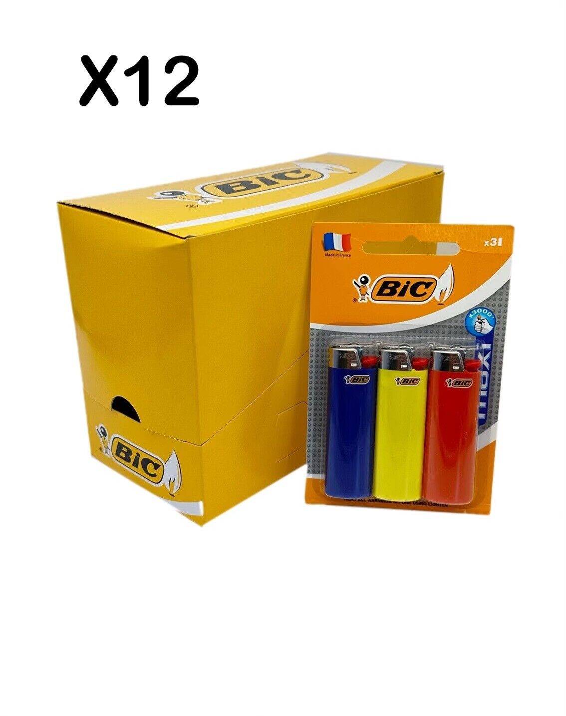 12 X 3pack BIC Lighters. Total Of 36 Large BIC Lighters. 