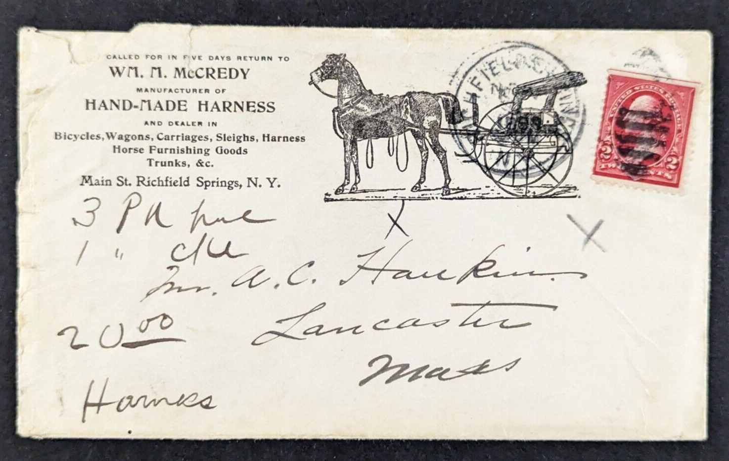 Antique 1899 McCredy Horse Harness Advertising Illustrated Envelope