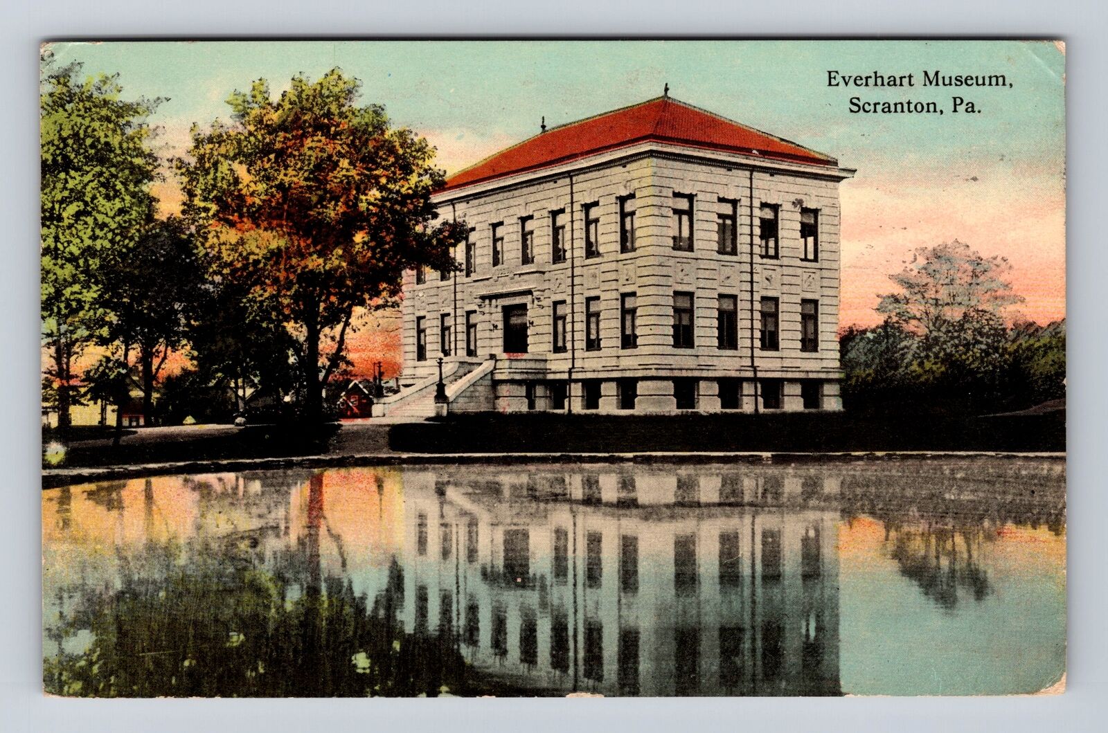 Scranton PA-Pennsylvania, Everhart Museum, Mirror Pond, Vintage c1913 Postcard